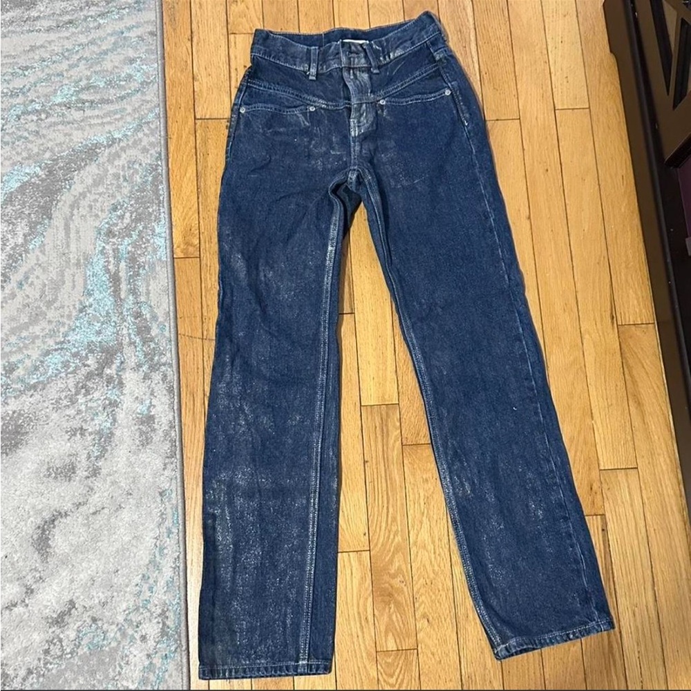 Dark Wash with Metallic Detailing Straight Leg Jeans